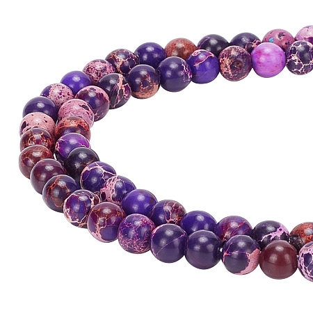 ARRICRAFT 2 Strands Natural Imperial Jasper Beads Strands, Dyed, Round, Purple, 6~6.5mm, Hole: 1mm, about 60~64pcs/strand, 15~15.12 inch(38.1~38.4cm)