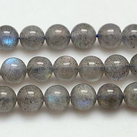Honeyhandy Natural Labradorite Beads Strands, Grade AA, Round, Gray, 8mm, Hole: 1mm, about 48pcs/strand, 15.75 inch
