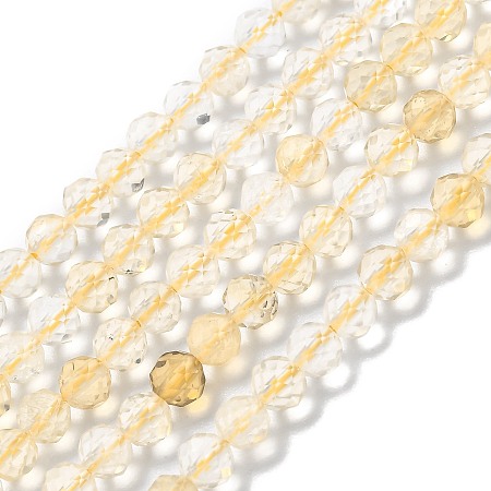 Honeyhandy Natural Citrine Beads Strands, Faceted, Round, 4mm, Hole: 0.6mm, about 106pcs/strand, 15.35 inch(39cm)