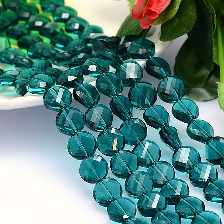 Arricraft Faceted Flat Round Imitation Austrian Crystal Bead Strands, Grade AAA, Teal, 10x5mm, Hole: 0.9~1mm, about 40pcs/strand, 15.7 inches