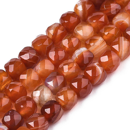 Natural Banded Agate/Striped Agate Beads Strands, Faceted, Dyed, Cube, Saddle Brown, 5~6x5~6x5~6mm, Hole: 1mm, about 61pcs/strand, 12.60 inch~12.80 inch(32~32.5cm)