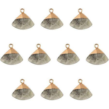 NBEADS 10 Pcs Electroplate Natural Labradorite Pendants, Dyed Triangle Faceted Labradorite Stone Pendants with Golden Brass Findings for DIY Earring Necklace Jewelry Making, Grey