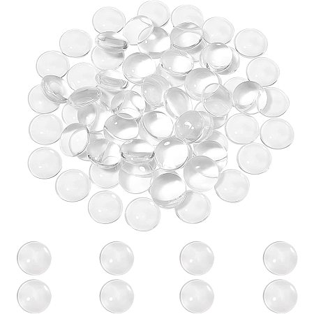 Arricraft 200 Pcs Transparent Glass Cabochons, 14mm Flat Back Beads, Clear Dome Cabochon for Photo Pendant Craft Jewelry Making-Clear