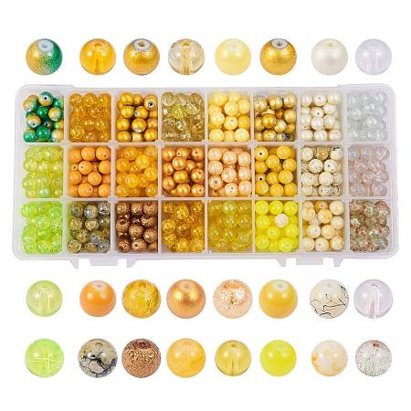 ARRICRAFT 1 Box (about 720 pcs) 24 Color 8mm Round Mixed Style Glass Beads Assortment Lot for Jewelry Making, Gradual Yellow Series