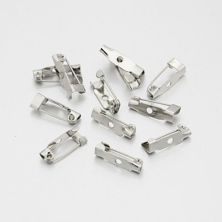 Honeyhandy Iron Brooch Pin Back Safety Catch Bar Pins with 1 Hole, Platinum, 15x4x5mm, Hole: 1.8mm