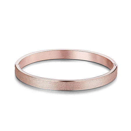 SWEETIEE Simple Bangle for Women 185mm Rose Gold Frosted Titanium Steel Bangle