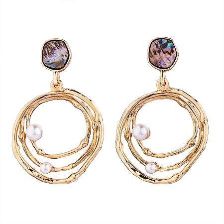 Arricraft Abalone Shell Earrings Studs for Women, Brass Shell Pearl Beads Dangle Earrings Jewelry Gift for Birthday, Golden, 50x31mm, Pin: 0.7mm