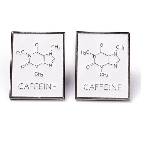 Honeyhandy Alloy Enamel Brooches, Enamel Pin, for Teachers Students, with Plastic Clutches, Rectangle with Chemical Equation, Platinum, White, Caffeine Molecular Structural Formula, 27x20.5x11.5mm