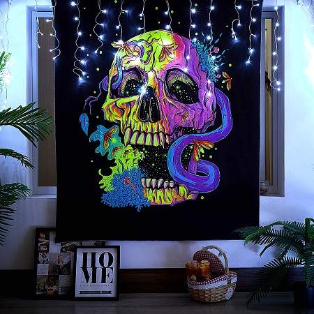 Arricraft Black Light Skull Hippie Wall Tapestry, Snake Moth Trippy Tapestry, for Psychedelic Neon Party Wall, Bedroom, Living Room, Colorful, 51.2