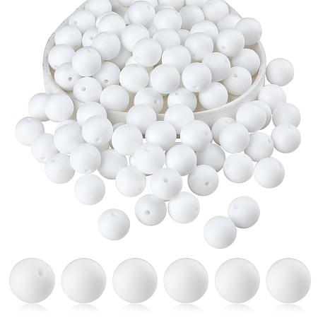 Honeyhandy 100Pcs Silicone Beads Round Rubber Bead 15MM Loose Spacer Beads for DIY Supplies Jewelry Keychain Making, White, 15mm