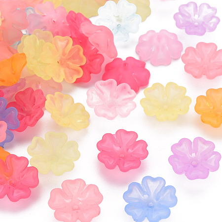 ARRICRAFT Transparent Frosted Acrylic Bead Caps, 5-Petal, Flower, Mixed Color, 16.5x6mm, Hole: 1.6mm, about 959pcs/500g
