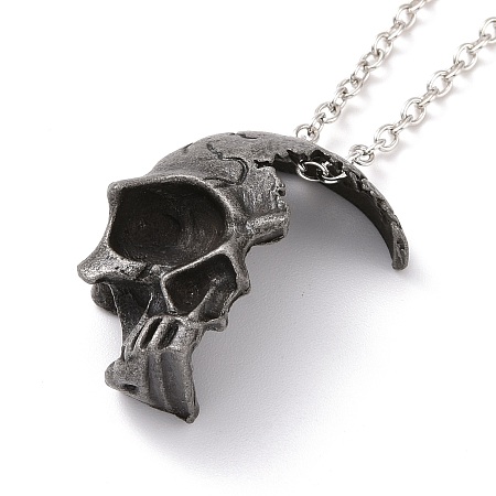 Honeyhandy Retro Alloy Broken Half Skull Pendant Necklace for Men Women, Gunmetal & Platinum, 23.62 inch(60cm)