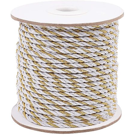 PandaHall Elite 38 Yards 3mm Twisted Cord, 3-Ply Braided Rope Cord Milan Cords Metallic String Thread for Home Décor, Embellish Costumes, Honor Cord, Christmas Bag Drawstrings (White)