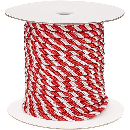 Pandahall Elite 25 Yards 5mm Twisted Cord Trim Red Gold Nylon Twisted Cord Rope 3-Ply Decorative Rope Satin Shiny Cord Rope for Christmas Trees Decoration, Gift Wrapping, Curtain Tieback