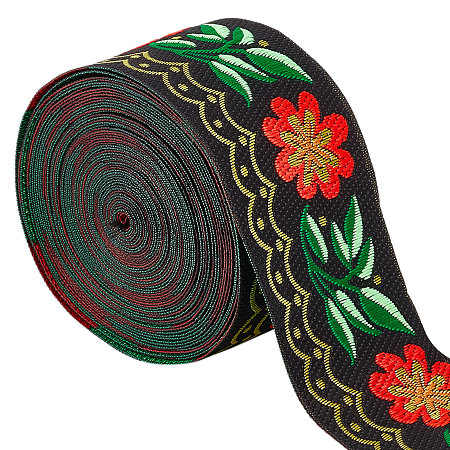 Gorgecraft Ethnic Style Polyester Ribbon, Garment Accessories, Grass Pattern, 2 inch(50mm), about 7.66 Yards(7m)/roll, 1 roll/bag