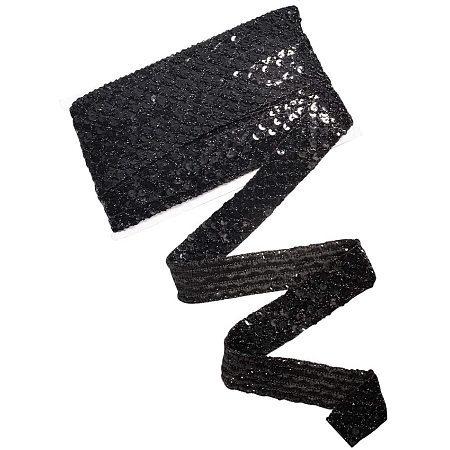 Arricraft Black Metallic Sequin Trim, Sequin Trim Fabric Paillette Ribbon Trim for Dress Embellish Headband Costumes Decorations(1.37inch Wide, 12yards)