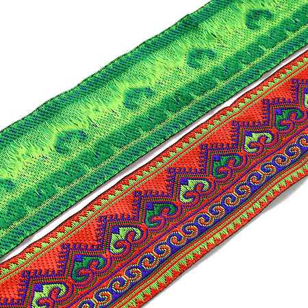 WADORN Ethnic Style Embroidery Polyester Ribbon, Clothing Accessories, Flat, Heart Pattern, 2 inch(50mm), about 7.66 Yards(7m)/Bundle