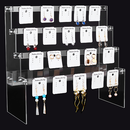 PandaHall Elite Jewelry Holder Display 4-Tier Stud Earring Organizer Dangle Hoop Earring Storage Display Retail Jewelry Photography Props Jewelry Display with 28pcs Cards for Personal Exhibition