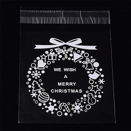 NBEADS 1 Bag (About 95~100pcs/bag) 5.5x3.9 inch Clear Rectangle OPP Cellophane Bags with Wreath Pattern Self Adhesive Sealing Bags for Christmas