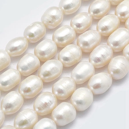 Honeyhandy Grade AA Natural Cultured Freshwater Pearl Beads Strands, Oval, Floral White, 8~9x7~8mm, Hole: 0.8mm, about 43pcs/strand, 14.9 inch