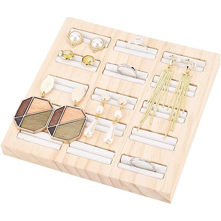 FINGERINSPIRE Ring Earrings Trays White Leather 15 Slots Bamboo Ring Holder 5.91x5.91x0.67inch Ring Display Board Ring Display Stand Jewelry Storage Organizer Stand for Rings Earrings Selling