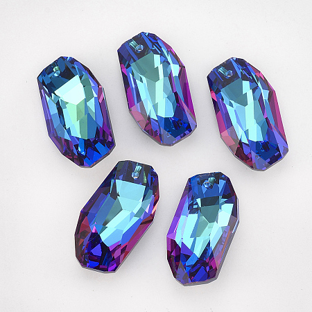 K9 Glass Rhinestone Pendants, Meteor, Bermuda Blue, 30x16.5x10mm, Hole: 1.6mm