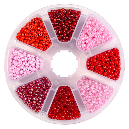 PandaHall Elite 3600 Pcs Mixed Red Color 8/0 Round Glass Seed Beads Diameter 3mm Red with Box Set Value Pack