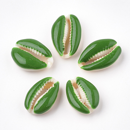 Cowrie Shell Beads, with Enamel, No Hole/Undrilled, Green, 20~26x13~18x5~7mm