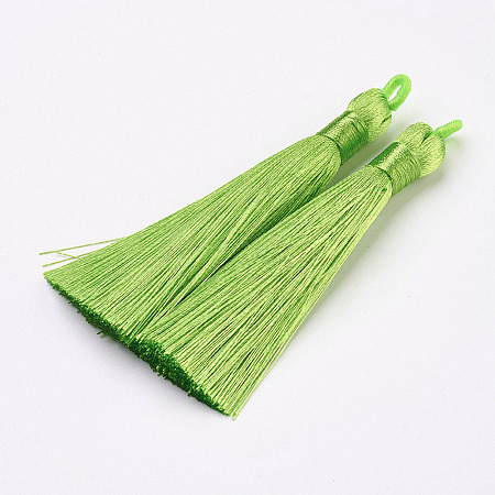 Honeyhandy Nylon Tassels Big Pendant Decorations, Spring Green, 83~92x9~10mm, Hole: 1.5~4mm