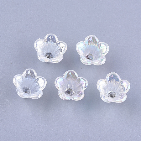 Honeyhandy Transparent Acrylic Bead Caps, Trumpet Flower Beads, AB Color, 5-Petal, Flower, Clear, 10x14x13.5mm, Hole: 1.6mm, about 1370pcs/500g