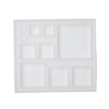 Honeyhandy Silicone Molds, Epoxy Resin Casting Molds, For UV Resin, DIY Jewelry Craft Making, Square, White, 87x77x6.5mm, Inner Size: 5~35mm