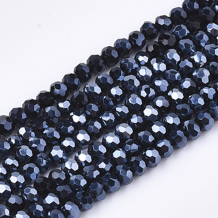 Honeyhandy Electroplate Glass Beads Strands, Pearl Luster Plated, Faceted, Rondelle, Black, 2.5~3x2~2.5mm, Hole: 0.6mm, about 196pcs/strand, 19 inch