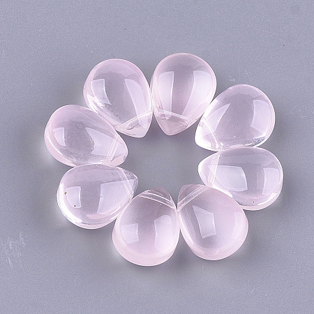 Honeyhandy Transparent Spray Painted Glass Charms, teardrop, Pink, 12x9x7mm, Hole: 1mm
