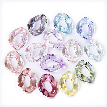 Honeyhandy Transparent Acrylic Linking Rings, AB Color Plated, Quick Link Connectors, For Jewelry Curb Chains Making, Twist, Mixed Color, 22.5x16.5x5mm, Inner Diameter: 6x12mm