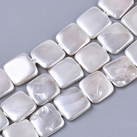 Honeyhandy Shell Pearl Beads Strands, Spray Painted, Square, WhiteSmoke, 14~15x14~15x3~4mm, Hole: 0.8mm, about 25pcs/Strand, 14.96 inch