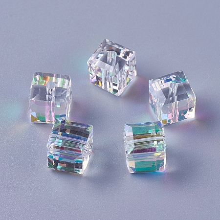 Honeyhandy Imitation Austrian Crystal Beads, K9 Glass, Cube, Faceted, Clear AB, 8x8x8mm, Hole: 1.6mm