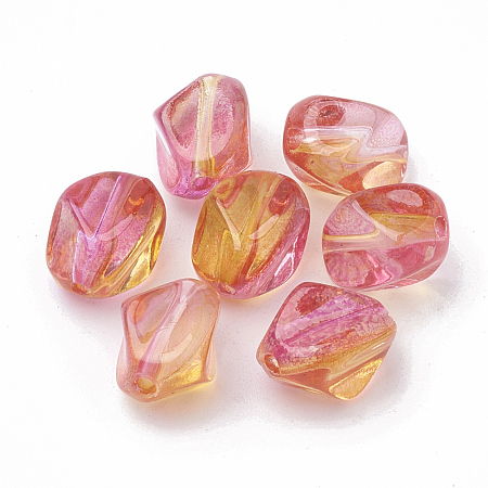 Honeyhandy Two Tone Transparent Spray Painted Acrylic Beads, Polygon, Fuchsia, 12x8.5x8mm, Hole: 1mm, about 36pcs/20g