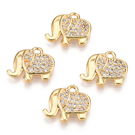 Honeyhandy Brass Micro Pave Cubic Zirconia Charms, Real 18K Gold Plated, Elephant, Clear, 11x11.5x1mm, Hole: 1.4mm