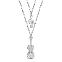 SHEGRACE 925 Sterling Silver Tiered Necklaces, with Grade AAA Cubic Zirconia, Violin and Musical Note, Platinum, 15 inch~17.32 inch(38~44cm)