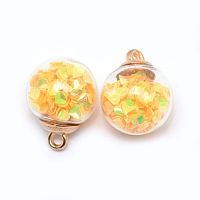 ARRICRAFT Transparent Glass Globe Pendants, with Glitter Sequins inside and CCB Pendant Bails, Round, Yellow, 20.5x16mm, Hole: 2.5mm