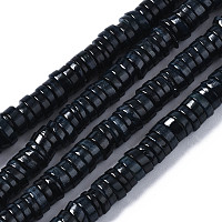 Natural Freshwater Shell Beads Strands, Dyed, Flat Round/Disc, Heishi Beads, Black, 5~6x1~2mm, Hole: 1mm, about 205~215pcs/strand, 15.35 inch(39cm)