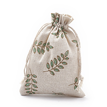 Honeyhandy Polycotton(Polyester Cotton) Packing Pouches Drawstring Bags, with Printed Leaf, Teal, 18x13cm