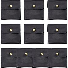 BENECREAT 10Pcs Black PU Leather Jewelry Pouch, 3x3 inch Square Small Travel Bag with Snap Button for Festival, Wedding Party Favor Gift Wrapping Bag