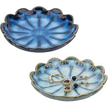 NBEADS 2 Pcs 2 Color Ceramic Jewelry Tray, Lotus Flower Shape Ring Dish Holder Porcelain Trinket Tray Decorative Trinket Plate for Ring Necklace Bracelet Jewelry Watch Key Gift