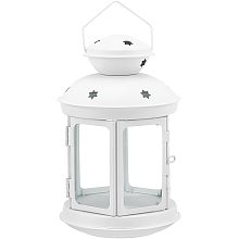 Portable Iron Candle Holder with Clear Glass Window, Vintage Lantern with Hollow Star, White, 11.9x18.5cm, Hole: 65x35mm, Inner Diameter: 8.7x8.5cm