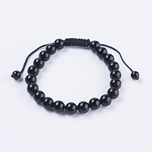 Honeyhandy Adjustable Nylon Cord Braided Bead Bracelets, with Black Agate Beads, 2-1/8 inch(55mm)