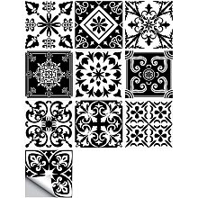 CREATCABIN Black and White Decorative Tile Stickers Wall Decals PVC Plastic Self-Adhesive Peel and Stick Removable Window Poster Wall Mural for Bathroom Bedroom Living Room Furniture Home Decor 10pcs