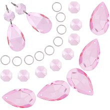 GORGECRAFT Crystal Chandelier Pendants Parts Beads 10Pcs Teardrop Glass Pendants 20Pcs Octagon Beads for Door Curtain Candlestick Party Wedding Chirstmas Decoration Pearl Pink