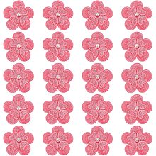 GORGECRAFT 20Pcs Hot Pink Embroidery Flowers Sew On Patches 3D 2 Layers 5-Petal Lace Flower with Imitation Pearl Lace Embroidered Appliques for Wedding Bridal Dress Embellishment DIY Sewing Crafts