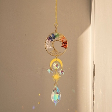 Honeyhandy Natural Gemstone Chip Pendant Decorations, Suncatchers, with Glass, Tree of Life, 380x51mm, crystal: 38x22x12mm